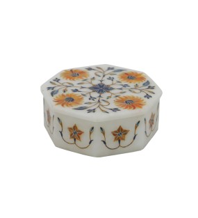 Floral Design Octagon Marble Jewellery Box..