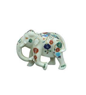 Designed with Green Semi Precious Marble Elephant